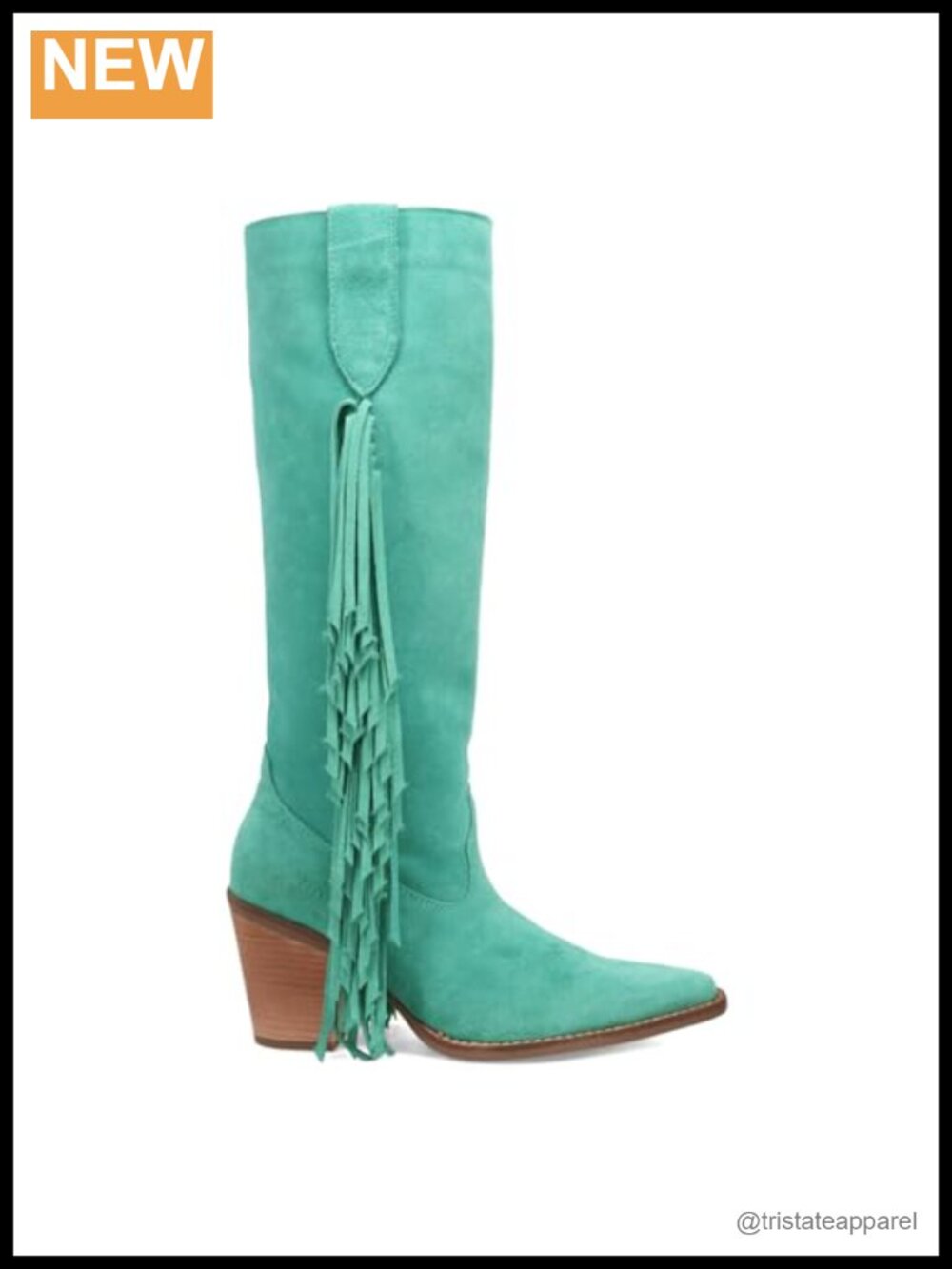 Suede Fringe Snip Toe Pull-On Knee-High Boots with Block Heel